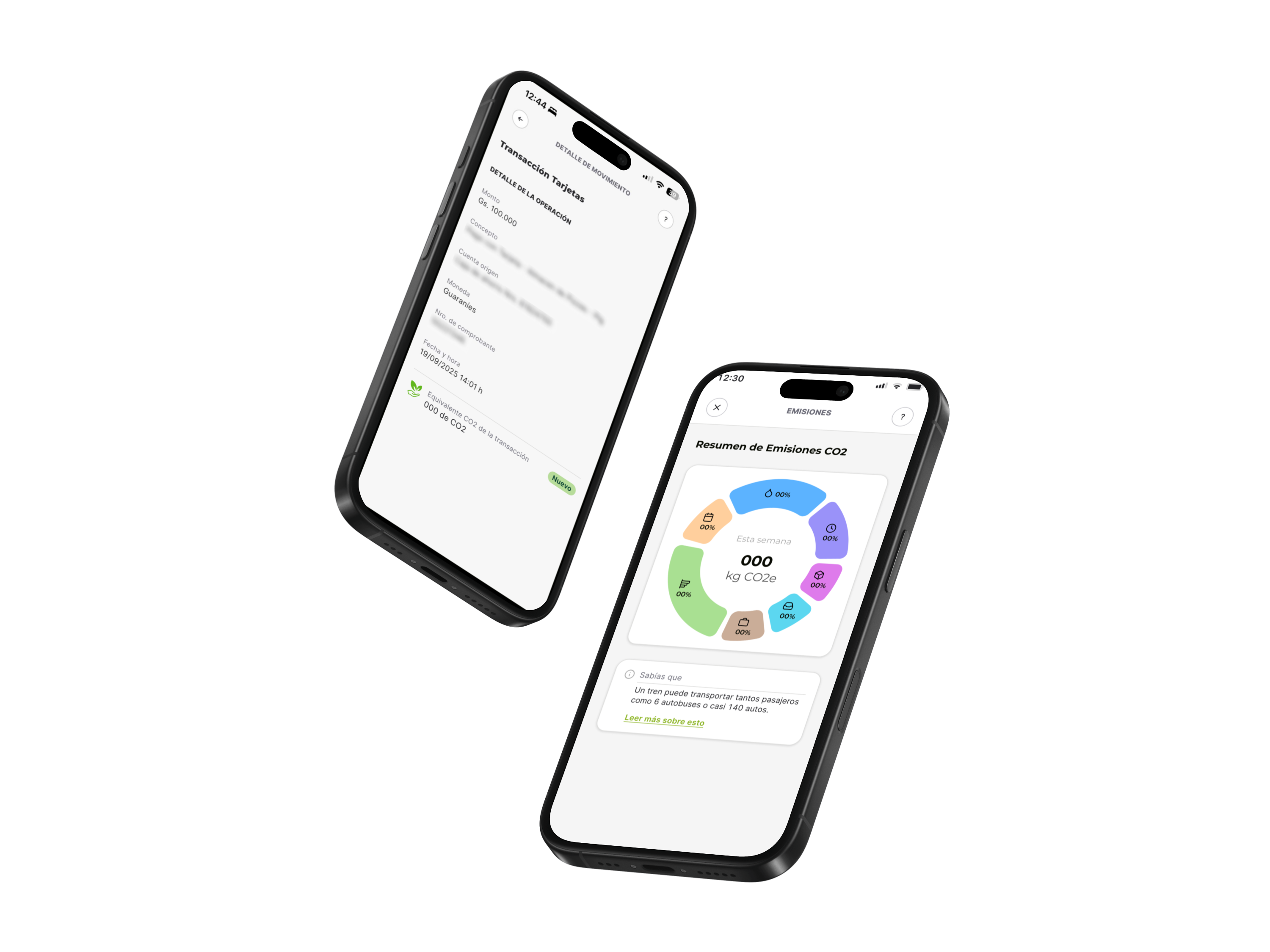 App de banco mostrando huella de carbono por transacción